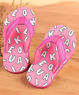 Cute Walk by Babyhug Slip On Flip Flops with Text Print - Pink