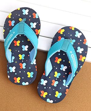 Cute Walk by Babyhug Slip On Flip Flops With Butterfly Print - Navy Blue