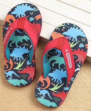 Cute Walk by Babyhug Slip on Flip Flops Dino Print - Navy & Red