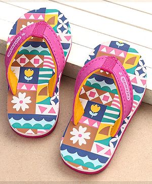 Cute Walk by Babyhug Slip On Flip Flops with Floral Print - Pink & White