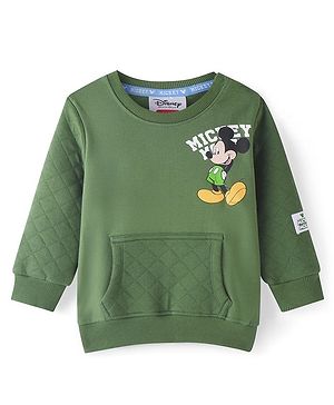 Babyhug Disney Cotton Knit Full Sleeves Sweatshirt with Mickey Mouse Graphics & Kangaroo Pockets - Green