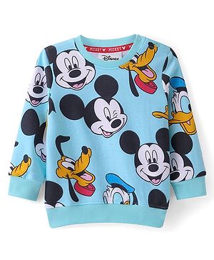 Babyhug Disney Cotton Knit Full Sleeves Sweatshirt With Mickey Mouse Graphics - Blue