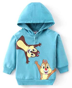 Babyhug Disney Raglan Full Sleeves Sweatshirt With Hood & Chip N Dale Graphics Detailing - Blue