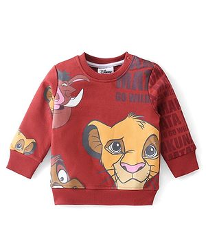 Babyhug Disney Cotton Knit Full Sleeves Sweatshirt With The Lion King Graphics - Maroon