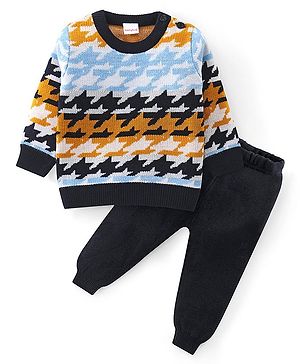 Babyhug Knit Full Sleeves Sweater Set with Aztec Design - Multicolour