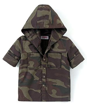 Babyhug Full Sleeves Hooded Shirt With Camouflage Print - Multicolour