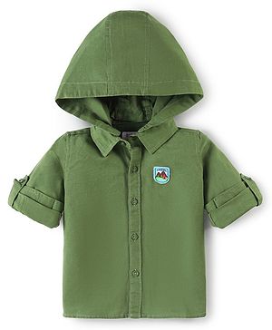 Babyhug Full Sleeve Regular Collar Full Sleeves Hooded Shirt- Green