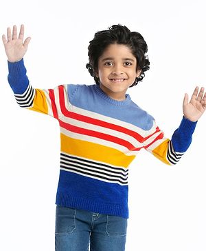 Babyhug Knitted Full Sleeves Striped Pullovers Sweater- Multicolor