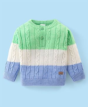 Babyhug Knitted Full Sleeves Pullovers Sweater With Colour Block & Cable Knit Design - Multicolour