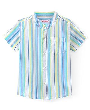 Babyhug Cotton Woven Half Sleeves Mandarin Collar Striped Shirt - Multicolour