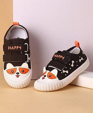 Cute Walk by Babyhug Casual Shoes with Velcro Closure & Bear Print - Black