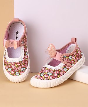 Cute Walk by Babyhug Slip On Casual Shoes with Floral Print & Butterfly Applique- Pink