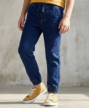 Pine Kids Cotton Rich Stretchable full length denim Joggers - Mid Blue