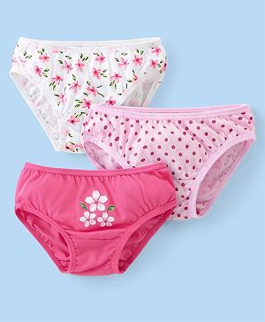 Babyhug 100% Cotton Panties Floral & Polka Dots Print Pack of 3 - Multicolour