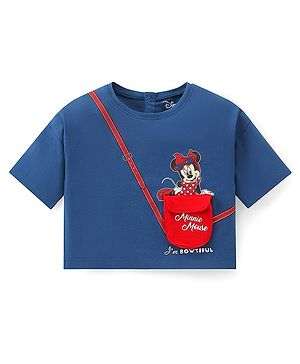 Babyhug Disney Cotton Knit Half Sleeve T-Shirt With Minnie Mouse Print and Side pocket Applique Deyailing - Blue