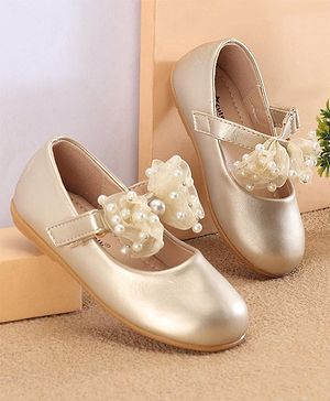 Cute Walk by Babyhug Slip On Ballerinas with Velcro Closure & Bow Applique - Gold