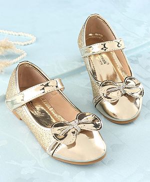 Cute Walk By Babyhug Ballerinas With Velcro Closure & Bow Applique - Golden