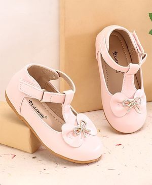 Cute Walk by Babyhug Slip On Ballerinas with Velcro Closure & Bow Applique - Pink