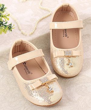 Cute Walk by Babyhug Velcro Closure Ballerina With Bow Applique- Golden