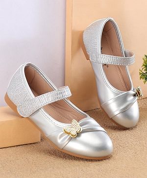 Cute Walk By Babyhug Ballerinas With Velcro Closure & Butterfly Applique - Silver