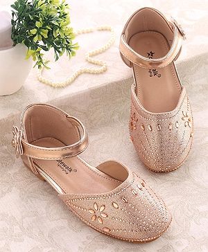 Cute Walk by Babyhug Ballerinas with Velcro Closure & Floral & Beads Applique - Rose Gold