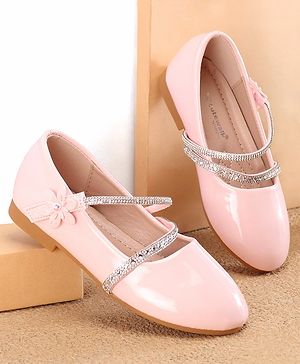 Cute Walk by Babyhug Velcro Closure Ballerinas with Floral & Beads Applique -Pink