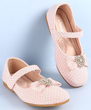 Pine Kids Ballerinas With Velcro Closure & Bow Applique - Pink