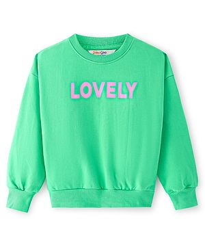 Primo Gino 100% Cotton French Terry Knit Full Sleeves Sweatshirt with Text Print - Green