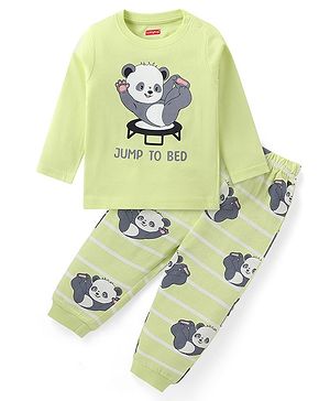 Babyhug Cotton Knit Full Sleeves Night Suit With Panda Print - Green