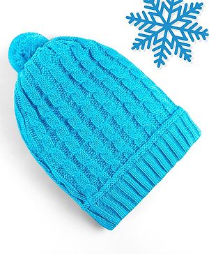 Babyhug Woollen Cap with Cable Knit Design - Blue