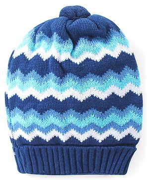 Babyhug Knitted Chevron Design Woollen Cap - Blue