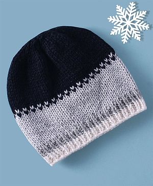 Babyhug Woollen Knitted Cap - Navy Blue & Grey