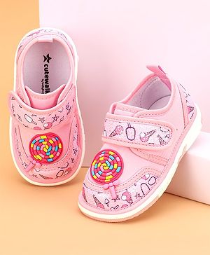 Cute Walk by Babyhug Velcro Closure & Candy Applique Casual Shoes - Pink
