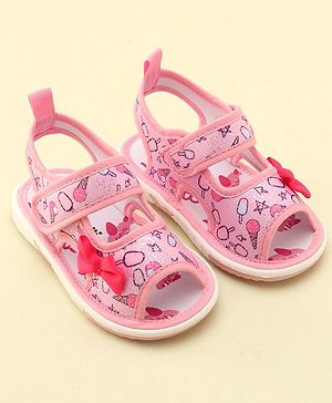 Cute Walk by Babyhug Slip On Musical Sandals with Velcro Closure & Stars Print - Pink