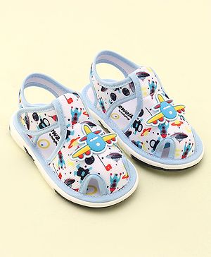 Cute Walk by Babyhug Musical Sandals with Velcro Closure Aeroplane Print & Applique  - Navy Blue