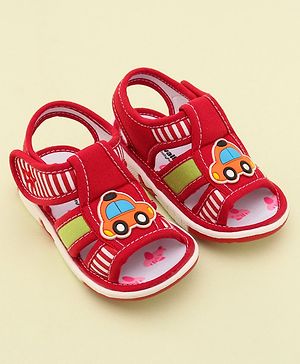 Cute Walk by Babyhug Musical Sandals with Velcro Closure & Car Applique - Red