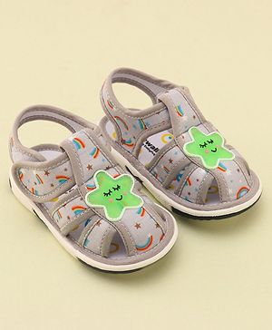 Cute Walk by Babyhug Musical Sandals with Velcro Closure & Star Applique - Grey