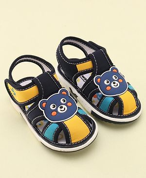 Cute Walk by Babyhug Velcro Closure Musical Sandals With Teddy Patch-Blue