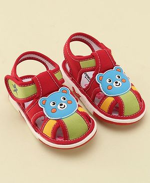 Cute Walk by Babyhug Slip On Musical Sandals with Velcro Closure & Teddy Patch - Red