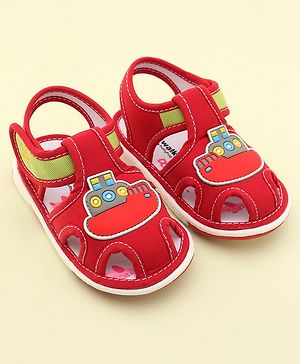 Cute Walk by Babyhug Musical Sandals with Velcro Closure & Ship Applique - Red
