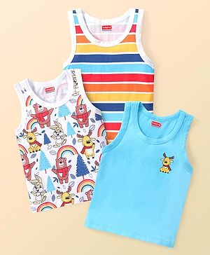 Babyhug 100 % Cotton Knit Sando with Bears Print Pack of 3 - Multicolour
