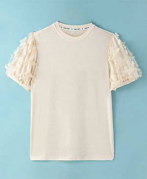 Kookie Kids Cotton Knit Half Sleeves Top - Cream