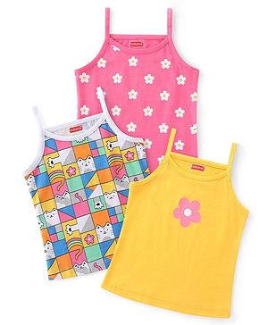 Babyhug 100% Cotton Knit Singlet Sleeves Slips with Floral Print Pack of 3 - Multicolour