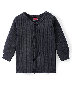Babyhug Full Sleeves Front Open Solid Thermal Vest - Dark Grey