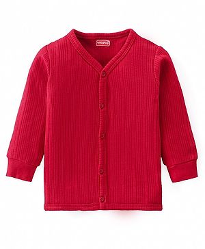 Babyhug Full Sleeves Solid Colour Front Open Thermal Vest - Red