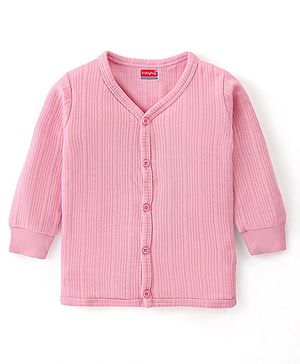 Babyhug Full Sleeves Solid Color Front Open Thermal Vest - Pink