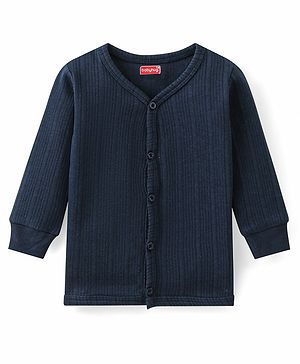 Babyhug Front Open Full Sleeves Solid Color Thermal Vest - Navy Blue