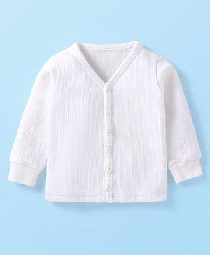Babyhug Full Sleeves Solid Colour Front Open Thermal Vest - Off White