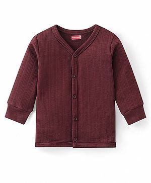 Babyhug Front Open Full Sleeves Solid Color Thermal Vest - Brown
