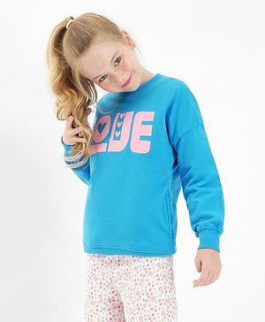 Primo Gino 100% Cotton French Terry Full Sleeves Sweatshirt with Text Print - Blue